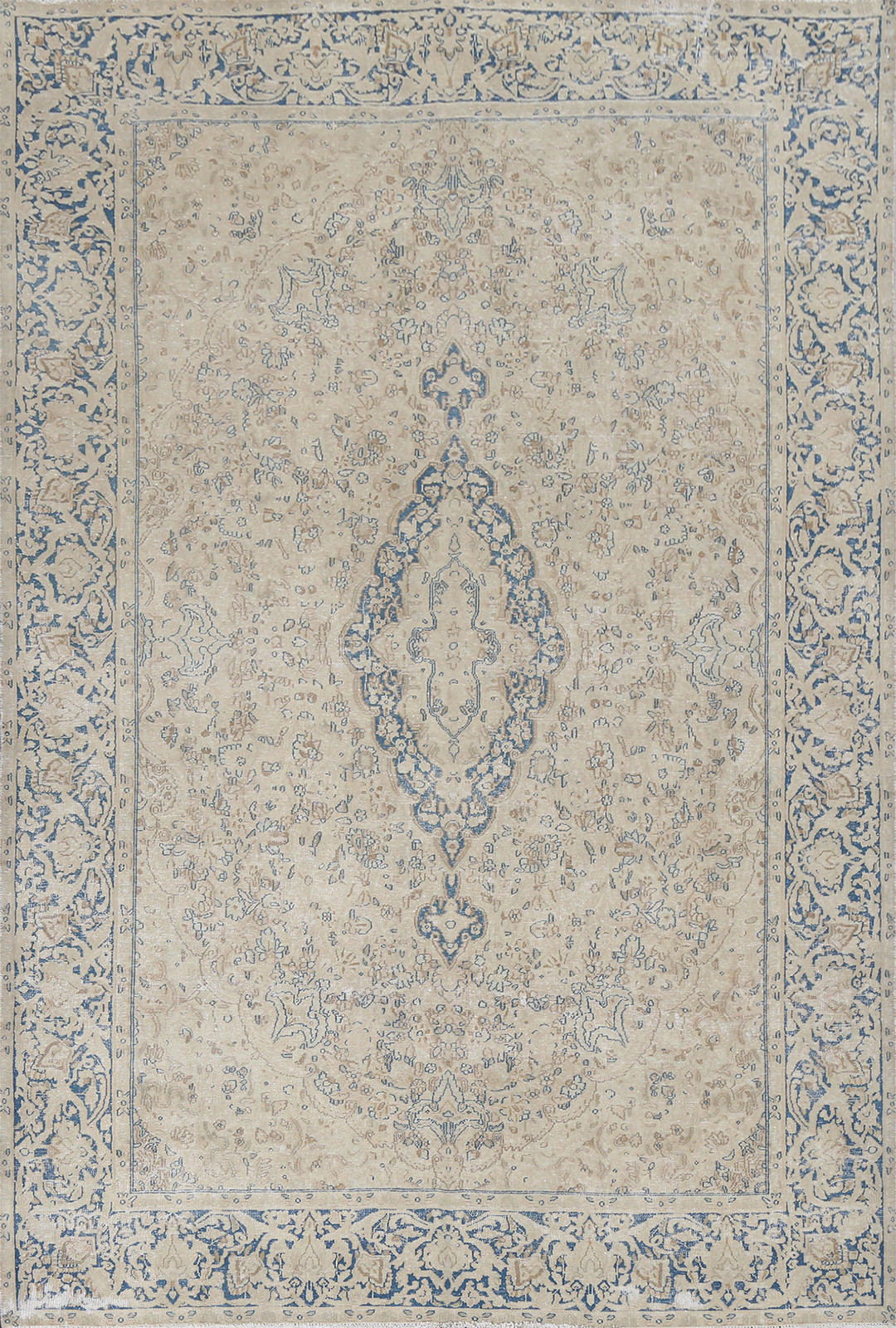 Vintage Distressed Wool Rug 7x9 Ft Handmade Beige Floral Oriental Area Rug gallery