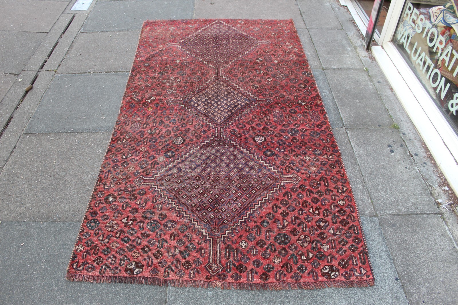 Vintage Worn Hand Made Traditional Oriental Wool Red Large Rug 225x120cm gallery