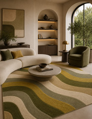 Green Abstract Contemporary Wool Area Rug Hand Tufted Modern Carpet Decor