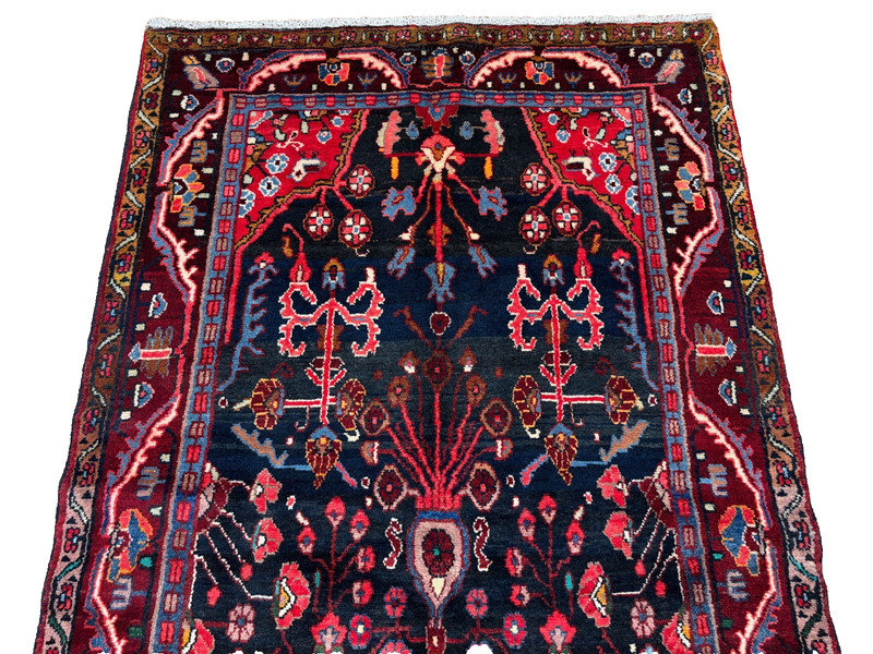 Vintage Hand Knotted Hamedan Runner Rug 4x11 Navy Tribal Geometric Wool Oriental gallery