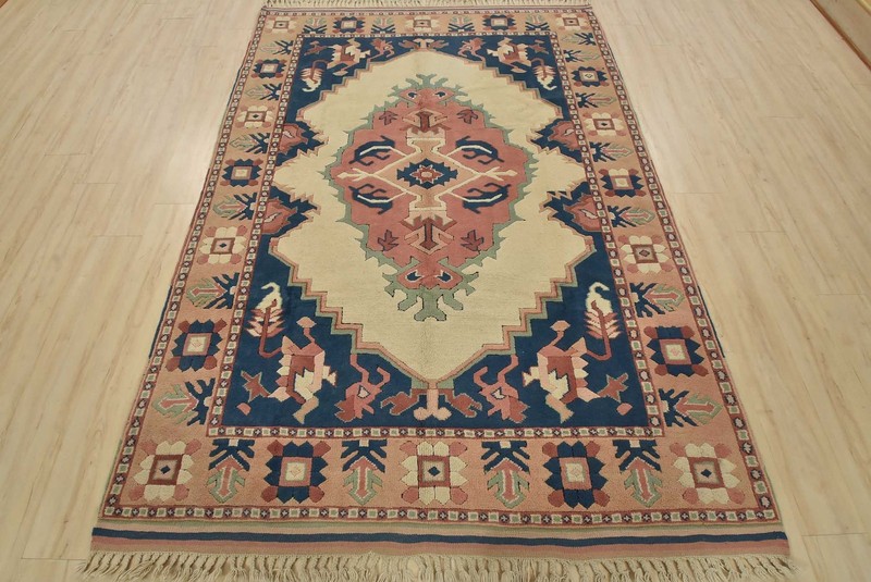 Vintage Tribal Rug 6′ x 8’3” White Wool Geometric Hand-Knotted Oriental Carpet gallery