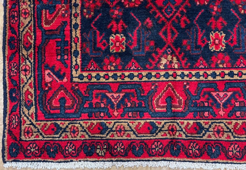 Hamedan Wool Runner Rug 4x13 Hand Knotted Tribal Oriental Navy Blue Hall Vintage gallery