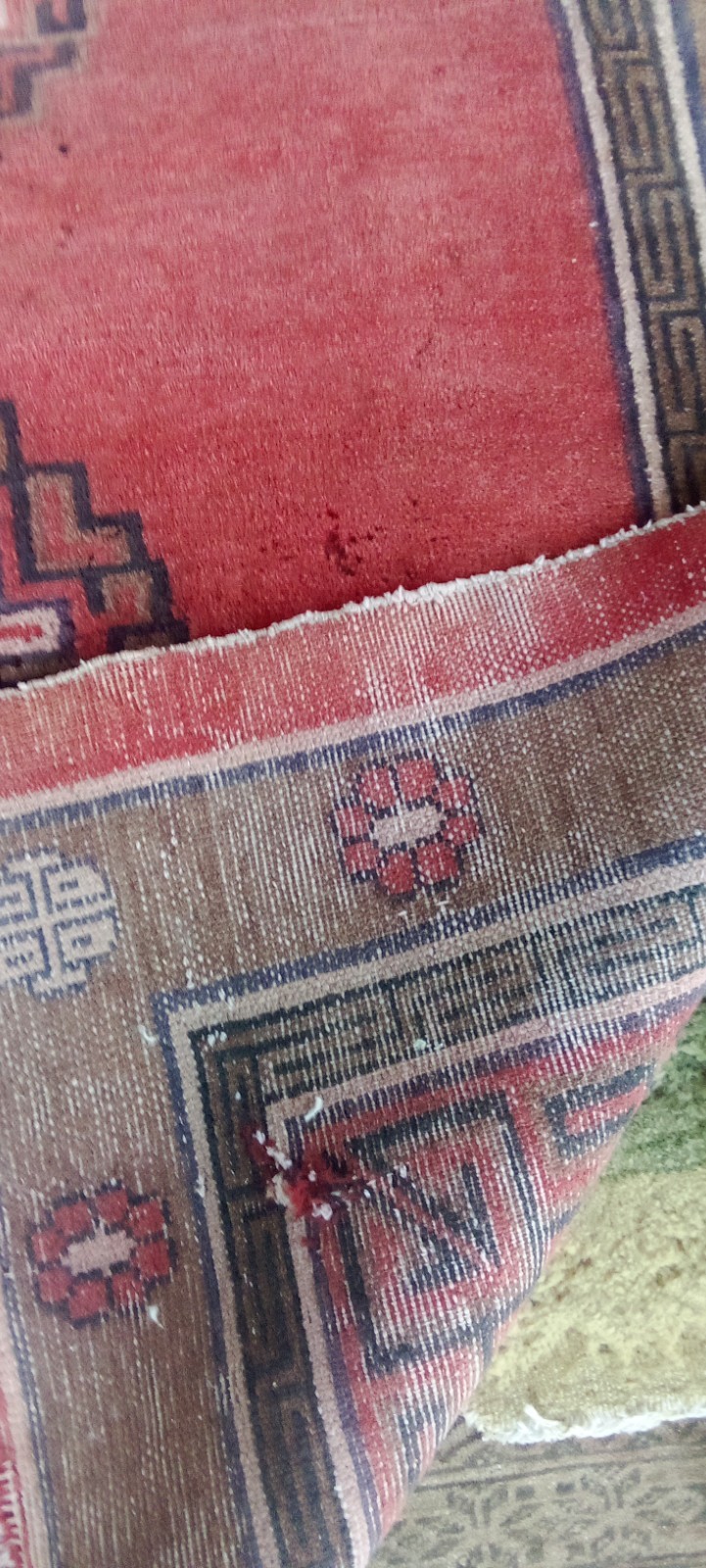Tibetan Tibet Nepal red Color woolen wool monks rug vintage 3x6 ft gallery