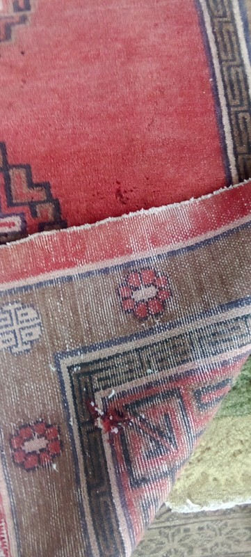 Tibetan Tibet Nepal red Color woolen wool monks rug vintage 3x6 ft gallery