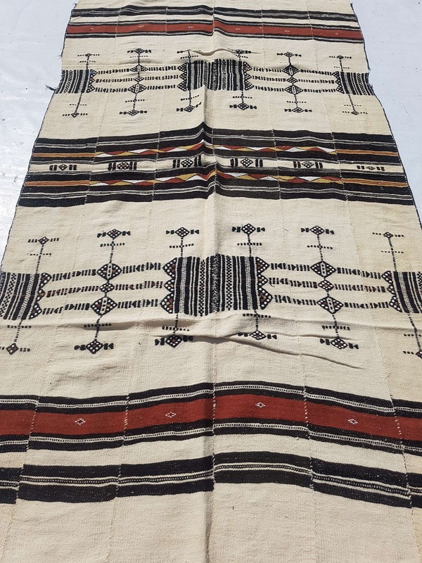 Vintage Handmade African Fulani Wool Kilim Rug Carpet 241x132 cm gallery