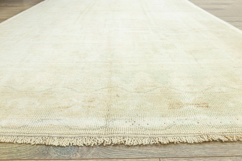 Vintage Hand-Knotted Turkish Oushak Wool Rug – Blush Pink, Sage – 4'1" x 7'4" ft gallery