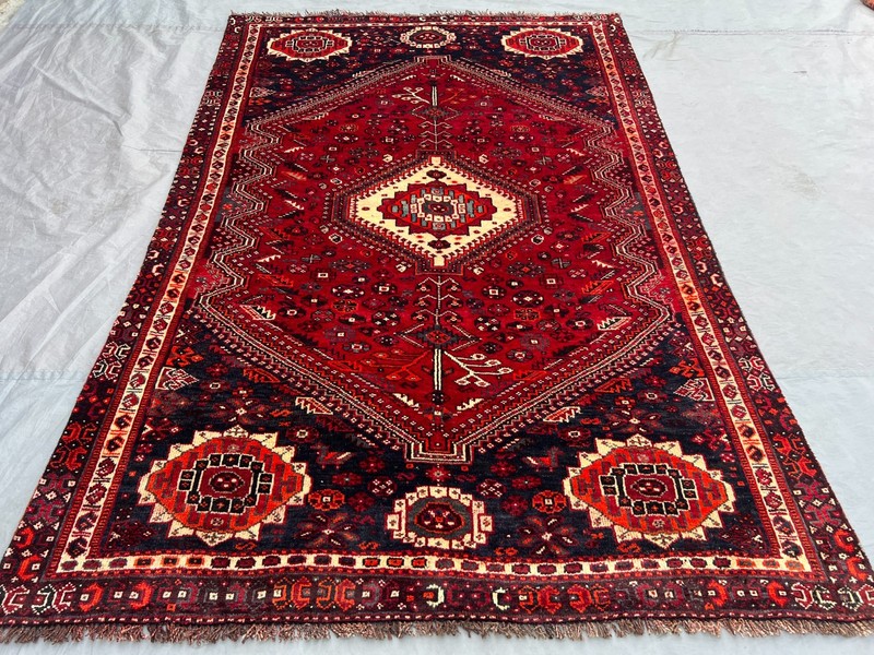 4'4x6'2 Ft Vintage Afghan Baluchi Red & Navy Geometric Hand Knotted Area Rug gallery