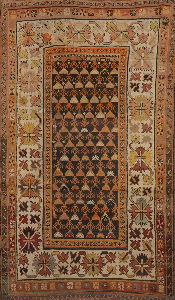 Pre-1900 Caucasian Vegetable Dye Antique Rug 4x6 Wool Hand-knotted Carpet