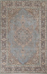 Light Blue Traditional Area Rug 7×10 Hand-knotted Wool Floral Vintage Over-dyed