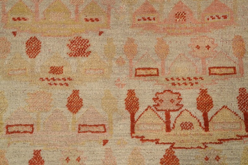 Pre-1900 Oushak Handmade Rug 4x7 Antique Geometric Vegetable Dye Ivory Carpet gallery