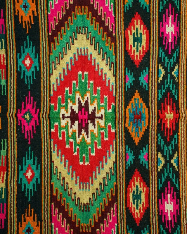 Romanian Oltenian Kilim Rug Handwoven 100% Wool Geometric Multicolor 1970s gallery