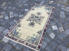 Turkish Vintage Rug, Home Decor Rug, Boho Decor Rug, Oushak Kilim Rug, 1,9×3,9ft