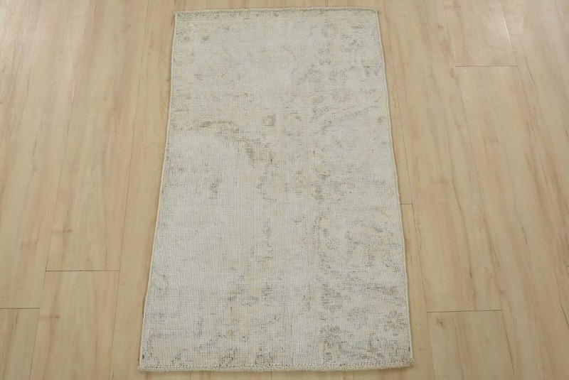 Vintage Oriental Rug 2’1” x 3’5” Ivory Distressed Wool Hand-Knotted Carpet gallery