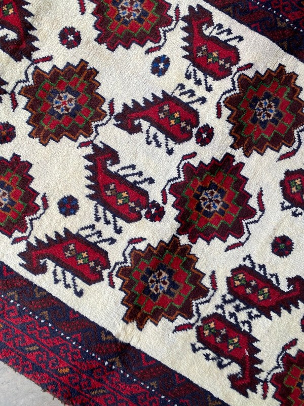 Handmade Afghan Tribal Accent Rug 3'x6' Geometric Paisley Design, Light Distress gallery