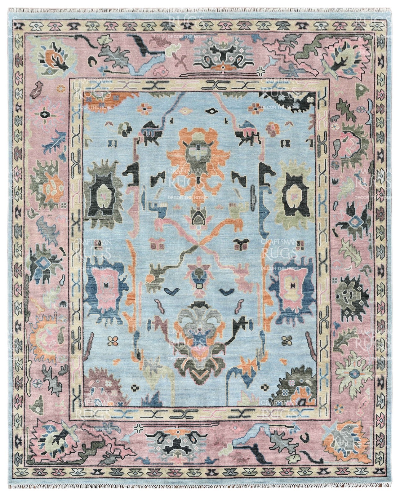 Oushak-Style Floral Traditional Area Rug – Blue & Pink Accents 8x10 ft gallery