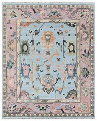 Oushak-Style Floral Traditional Area Rug – Blue & Pink Accents 8×10 ft