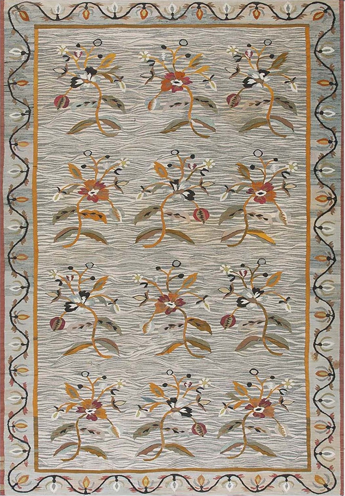 6'x9' Beautiful Soft Gray Color Antique Allover Floral Flat Weave Bessarabian gallery