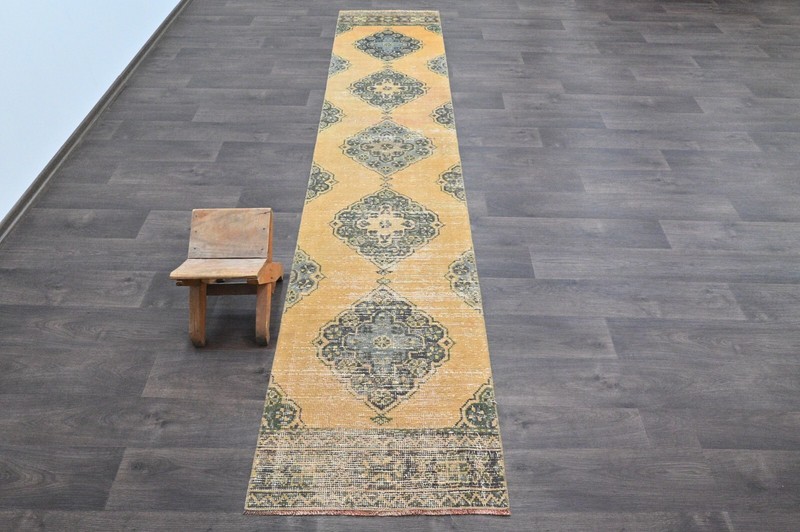 Vintage Turkish Runner Rug 2x10ft Wool Anatolian Handmade Hallway Oushak BEIGE gallery