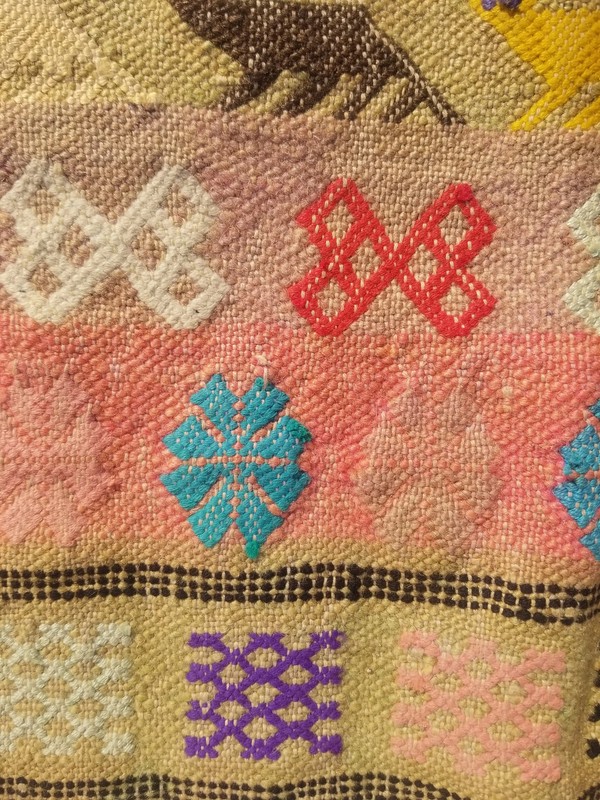Distressed Vintage Traditional Handmade Moroccan Wool Beige Kilim 4.7x3.4ft gallery