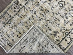 2×5 Traditional Turkish Rug, Neutral Vintage Small Runner, Floral Wool Carpet