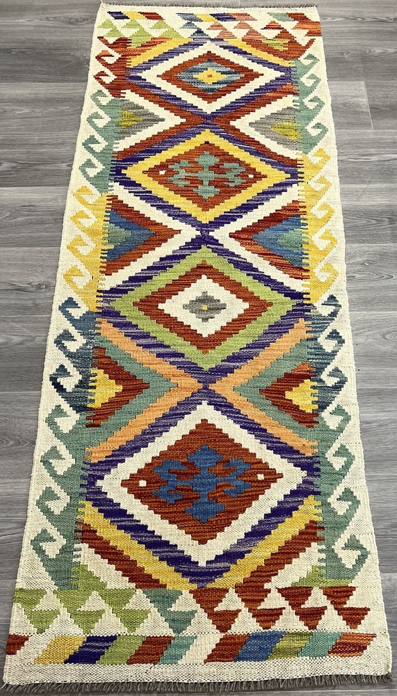 Handmade Kilim Runner wool natural colours Afghan Traditional 195cmx70cm