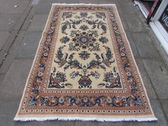 Fine Vintage Hand Made Traditional Oriental Wool White Beige Blue Rug 238x140cm