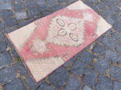 Bohemian Small Rug, Turkish Vintage Rug, Handmade Wool Rug, 1,4 x 2,7 ft