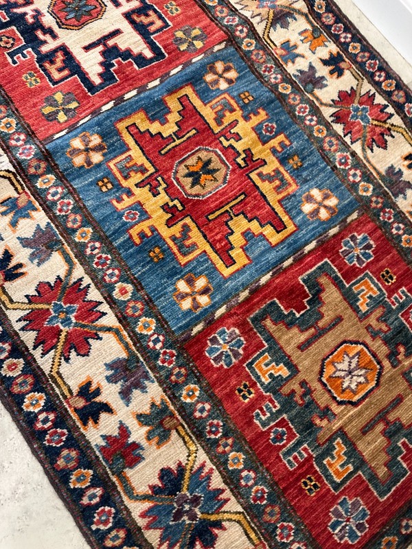 Fine Quality Colorful Handmade Afghan Kazakh Runner, Caucasian Design, 3x8 gallery