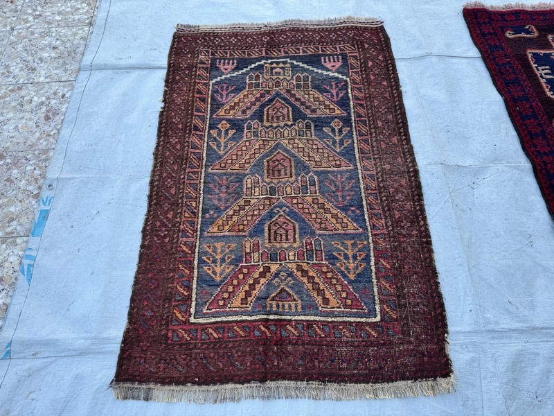 1930s Antique Afghan Terracotta Faded Rug 3x4 Blue Geometric Persian Area Carpet gallery