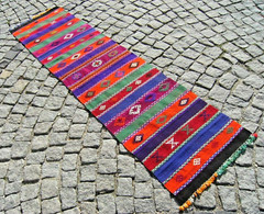 Vintage Turkish Rug 22” x 87” Corridor Cicim Rug Embroidered Woven Wool Rug