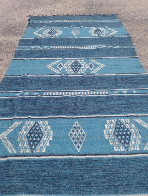 Vintage Handmade Tunisian Geometric Wool Kilim Rug 222x109 cm gallery
