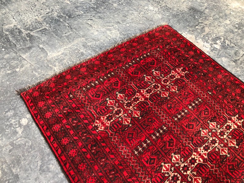 Vintage Turkmen Rug 3.6 x 5.8 ft, Hand-Knotted Wool, Tribal Red Soft Pile Carpet gallery
