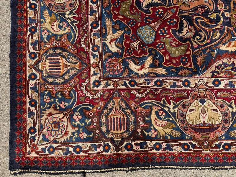 BLUE ANTIQUE RUG 9x12 HANDMADE vintage oriental signed real fine handwoven 10x13 gallery