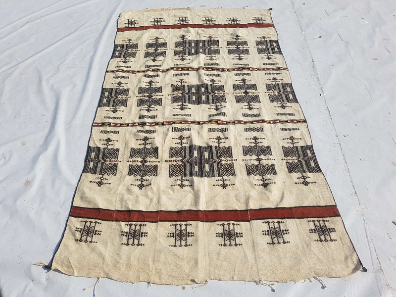 Vintage Handmade African Fulani Wool Kilim Rug Carpet 236x132 cm gallery