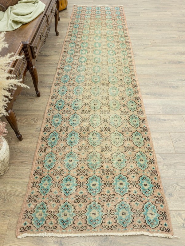 Long Hallway Runner Turkish Oushak Rug Soft Pastel – Vintage Handmade 3x11 ft gallery