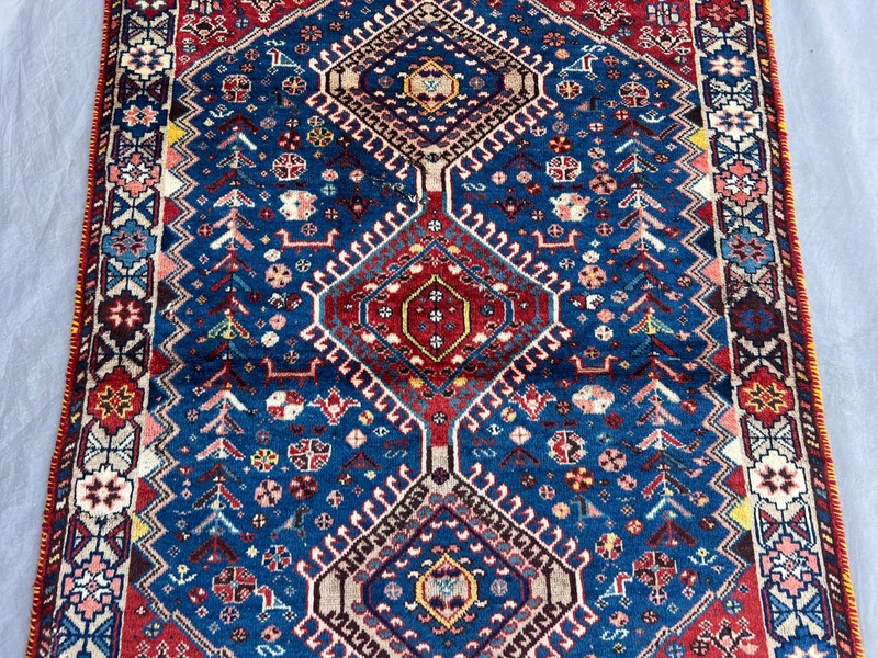 3'5 x 4'10 Antique Turkish Hand Knotted Tribal Geometric Blue Red Wool Floor Rug gallery