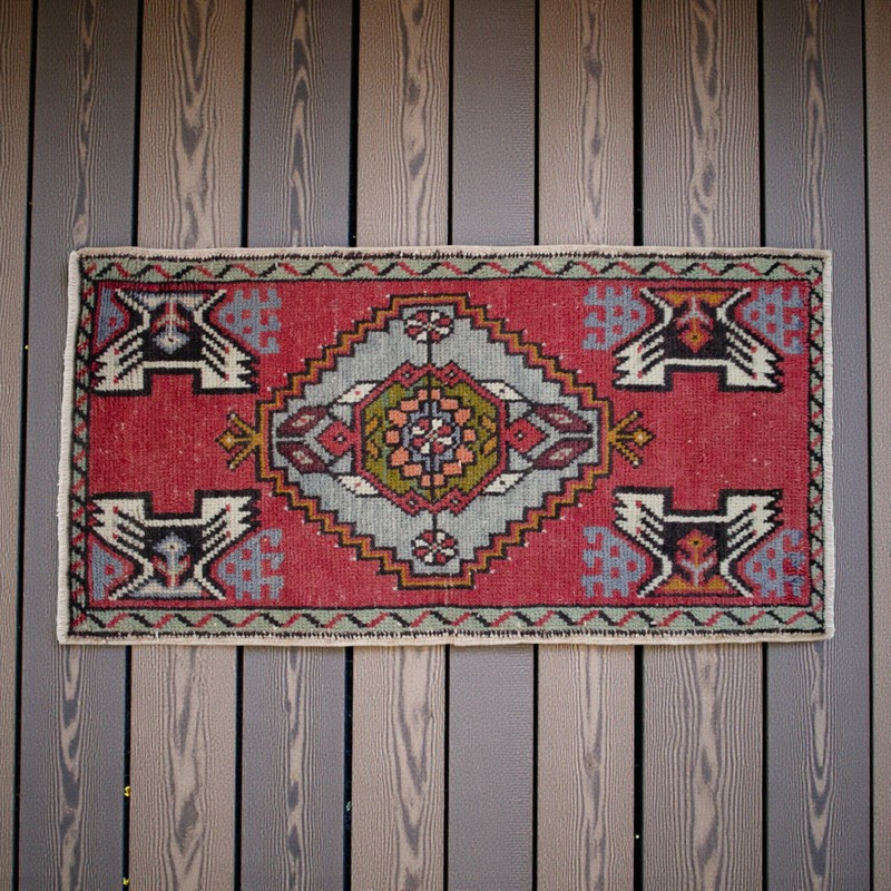 Vintage Turkish Rug Handmade Small Rug, Wool Doormat, Kitchen Rug, 2x3 ft approx gallery