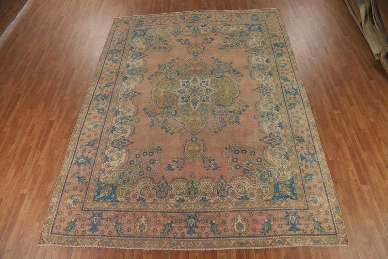 Vintage Muted Rust Handmade Wool Tebriz Traditional Living Room Area Rug 10x13 gallery