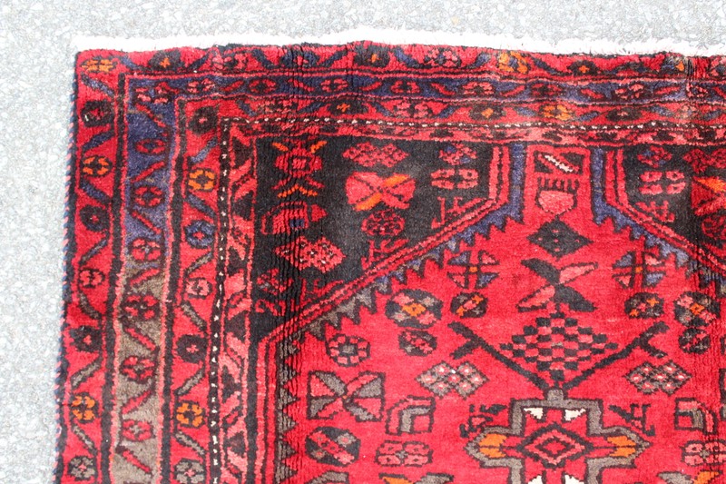 Bright Red Geometric Turkish 3' 12" x 6' 9" Red Hand Knotted Area Rug gallery