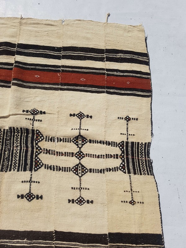 Vintage Handmade African Fulani Wool Kilim Rug Carpet 241x132 cm gallery