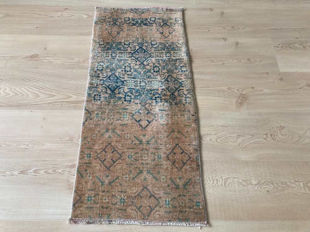 Brown rug, Turkish rug, Vintage small rug, Wool rug, Doormat rug, 1.3 x 3.1 ft