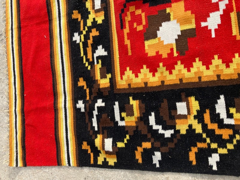 Vintage Handmade Turkish Bessarabian Style Floral Bird Wool Kilim Rug 190x124 cm gallery