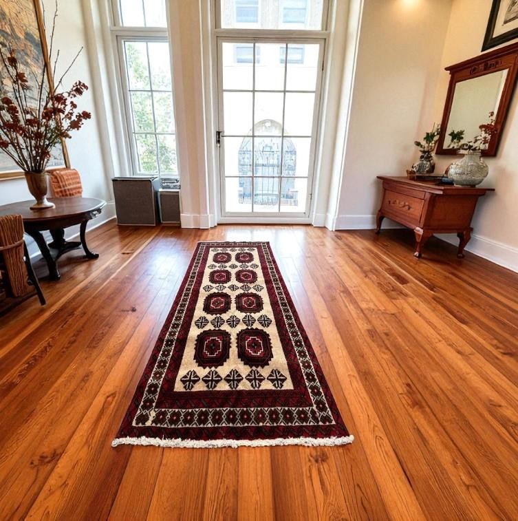 3'3 x 6'3 Vintage Geometric All Over Design Hand Knotted Oriental Wool Area Rug gallery