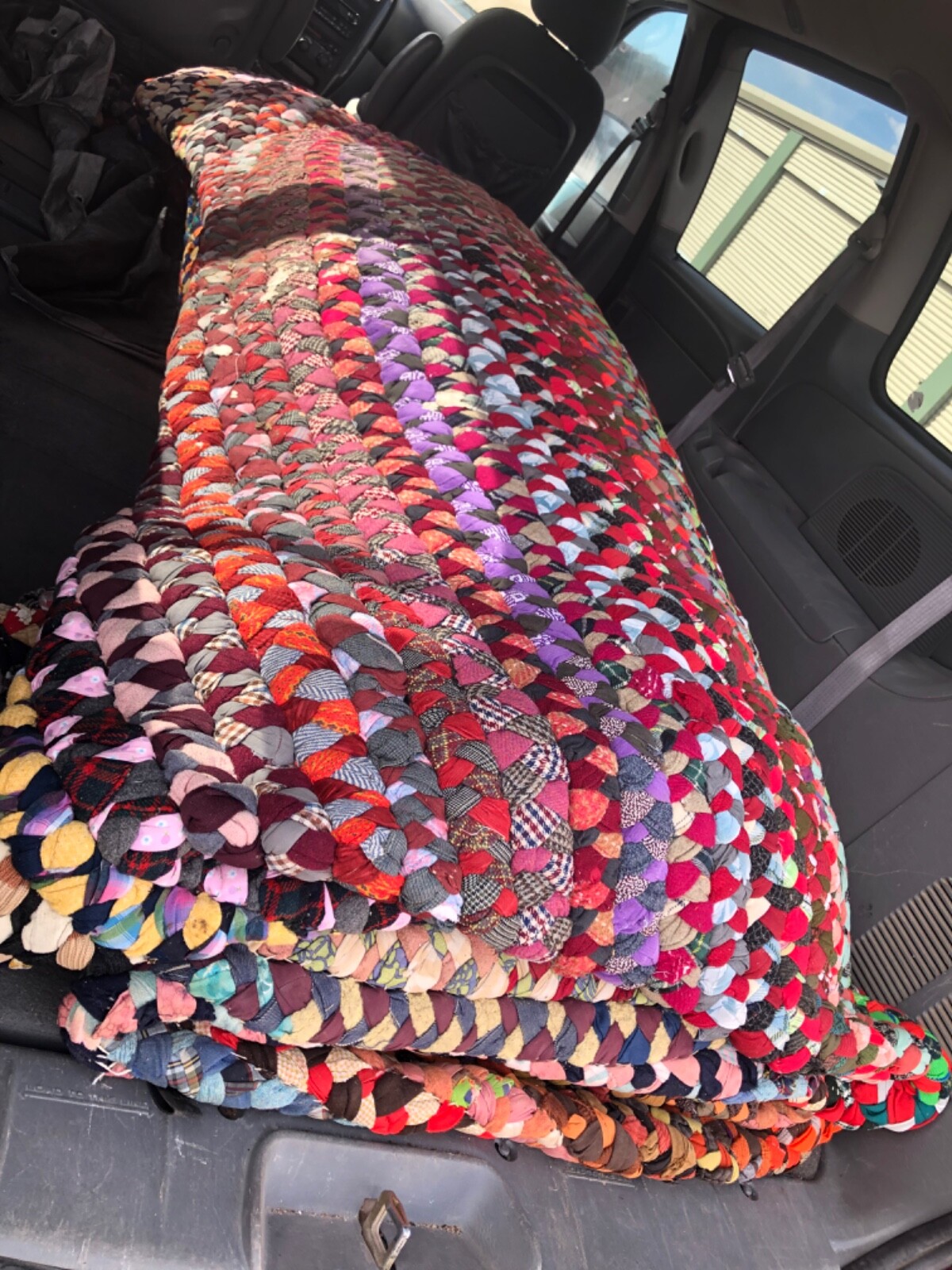 Vintage Handcrafted multi-fabric 22 ft x 20 feet colorful patterned Braided Rug! gallery