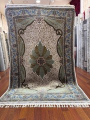 Turkish Pure Silk Rug Luxury Oriental Carpet Floral Mint Green 10×14 Ft