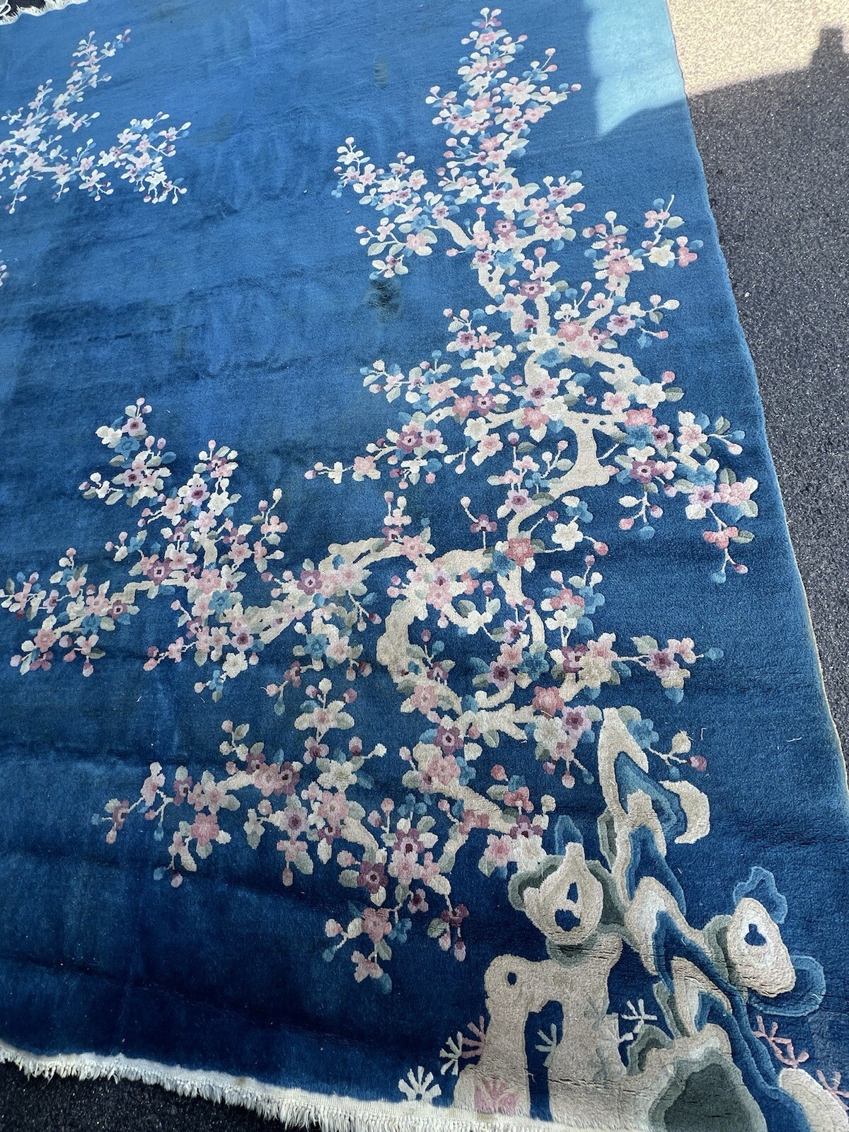 Chinese art deco rug Vintage, wool pile, handknotted, Circa 1930's. Jen Li Brand gallery