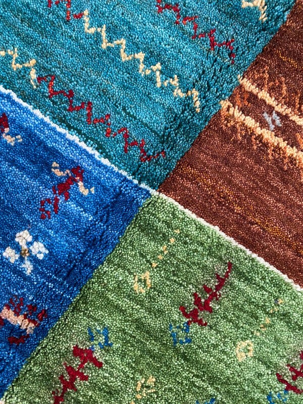 Handmade Nepalese Tibetan Area Rug, Quiltlike Checkerboard, Bright Colors 7'x9' gallery