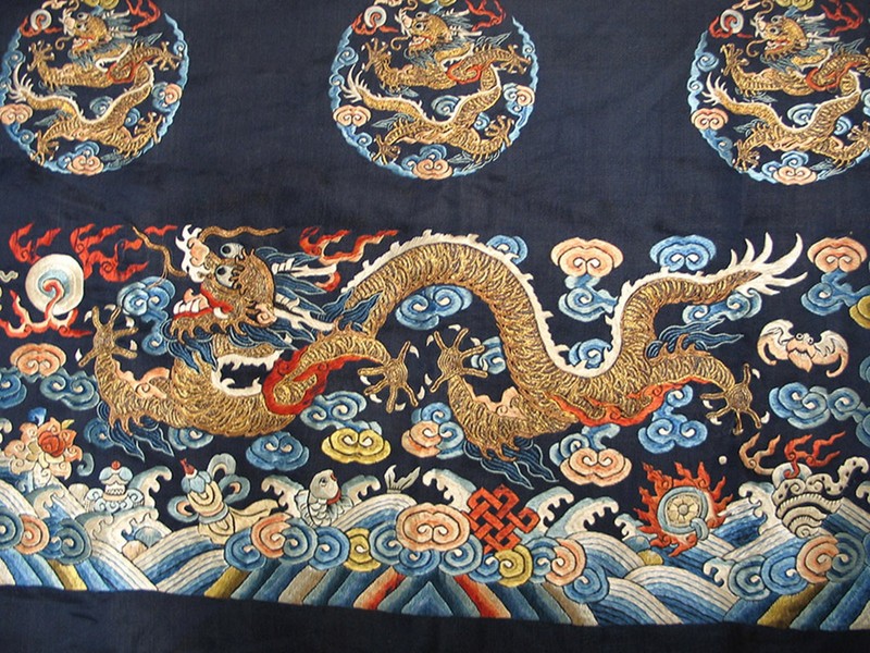2X3 Antique Chinese Textiles Silk & Metallic Thread Area Rug 1870 gallery