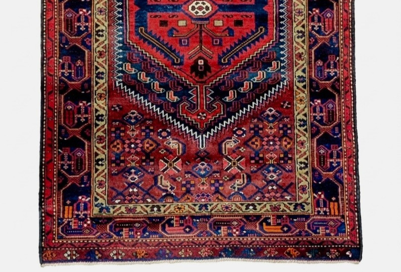 Vintage Hand Knotted Tribal Wool Area Rug 4x7 Rust Navy Blue Geometric Oriental gallery