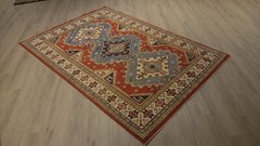 5×7 KAZAK UNIQUE CAUCASIAN GEOMETRIC VEGETABLE DYE HANDMADE WOOL RUG 585002
